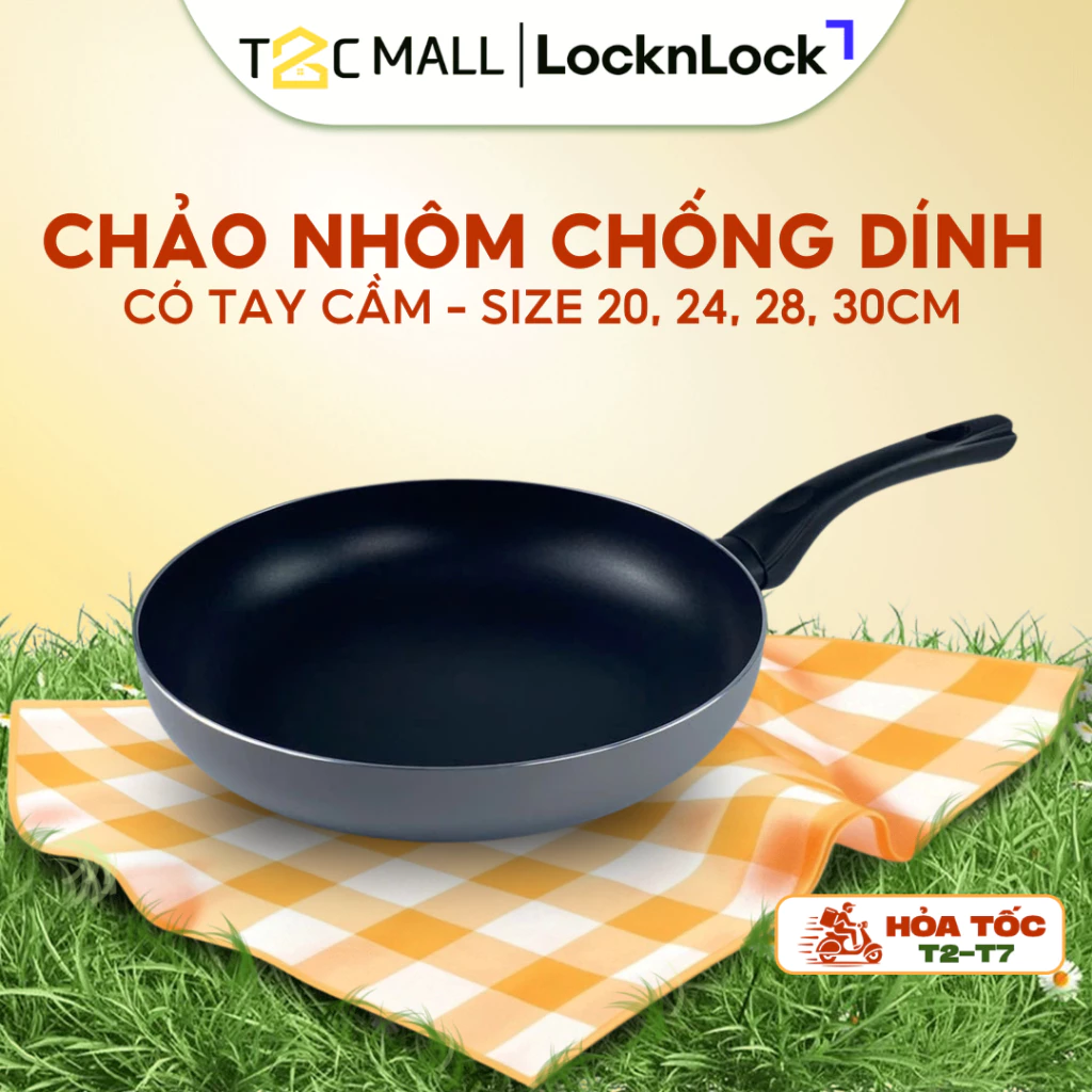 Chảo Nhôm Chống Dính LocknLock Có Tay Cầm Đa Dạng Size 20, 24, 28, 30cm Chính Hãng CAF2072IH, CAF2872IH - T2CMALL