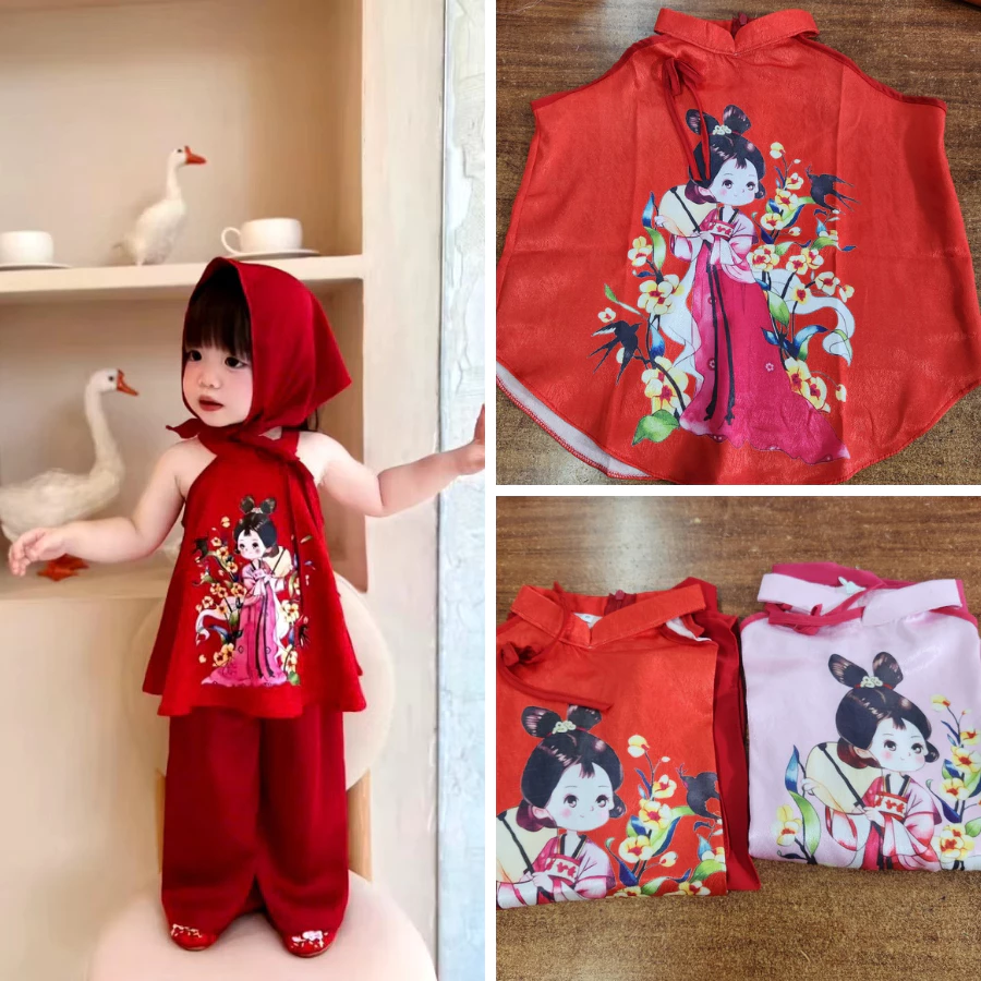 [Ảnh Thật] Bộ quần áo trẻ em in chị hằng cho bé đi chơi, mặc tết, đi biểu diễn văn nghệ múa nhóm trường lớp màu hồng đỏ