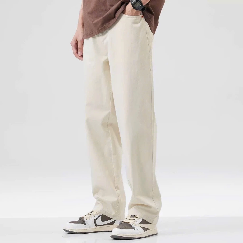 Quần jean nam ống đứng suông rộng màu beige chất bò đẹp TEZLO QJ02