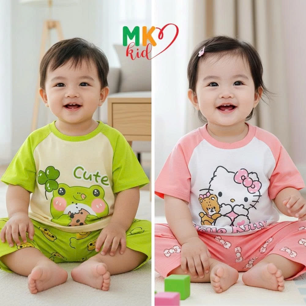 Bộ Minky Mom Tay Cộc Quần Lửng Cho Bé Trai Bé Gái Chất Thun Lạnh Mềm Mát Cho Bé Mặc Ngủ Mặc Nhà