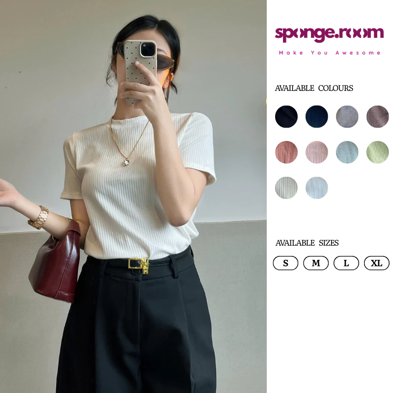 Áo thun bo đũa Basic SPONGE.ROOM version 3, trơn cổ tròn ngắn tay form babytee Women-216