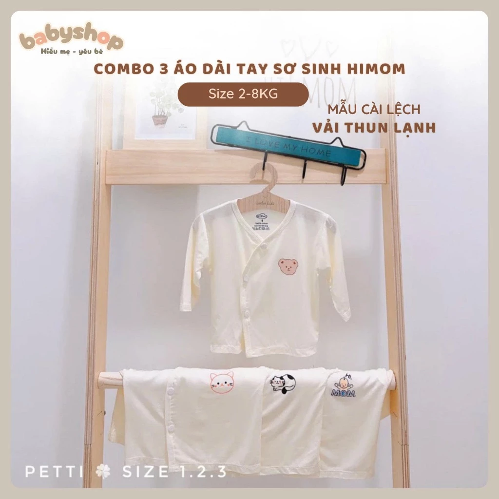 Combo 3 áo dài tay sơ sinh HIMOM phong cách Hàn Quốc cho bé mặc ấm mềm mại dễ thương