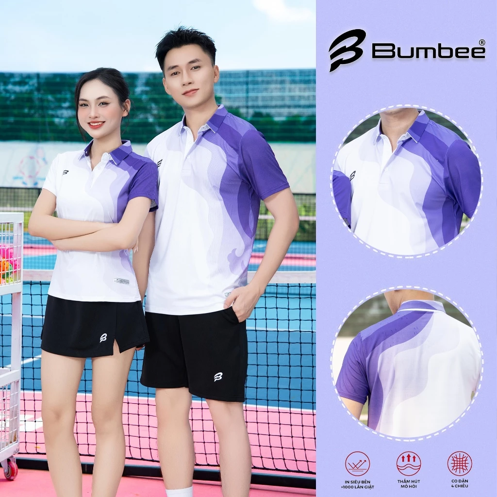 Áo Polo Cầu Lông Bumbee B Nam Nữ Cao Cấp – Chất Vải Mè Thể Thao Thoáng Mát, Co Giãn 4 Chiều (8810 tím)