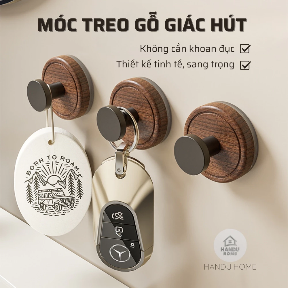 Móc Treo Gỗ Vân Tự Nhiên Hút Chân Không Siêu Chắc Chống Rỉ Sét Treo Đồ Trang Trí Nhà Cửa Sang Trọng Hiện Đại