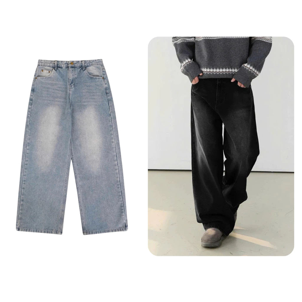 Quần Jeans Conan ODIN CLUB, Quần dài nam nữ ống rộng, chất liệu denim dày dặn đứng form