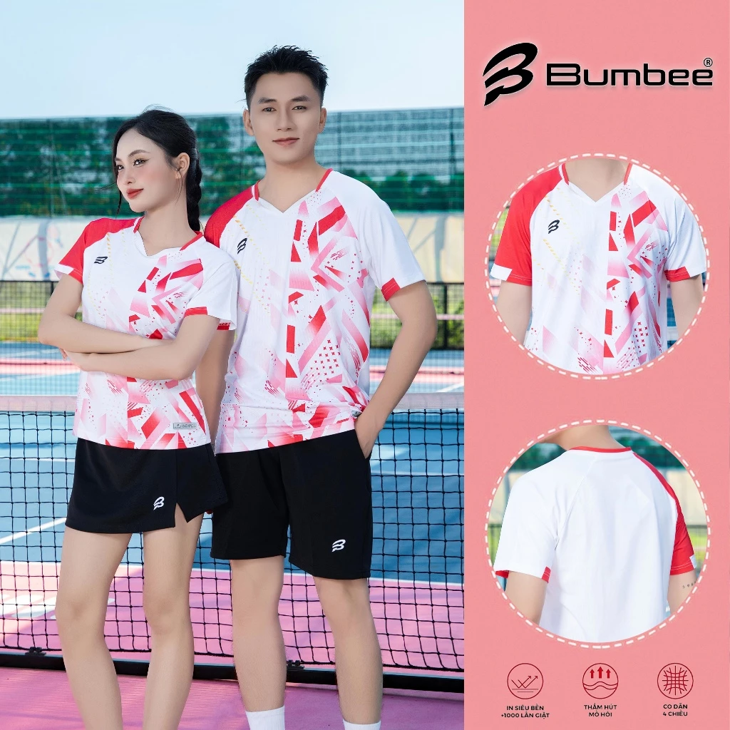 Áo Thi Đấu Cầu Lông Bumbee B – Pickleball Nam Nữ, Co Giãn 4 Chiều, Chất Liệu Poly Mềm Mịn (145 đỏ)