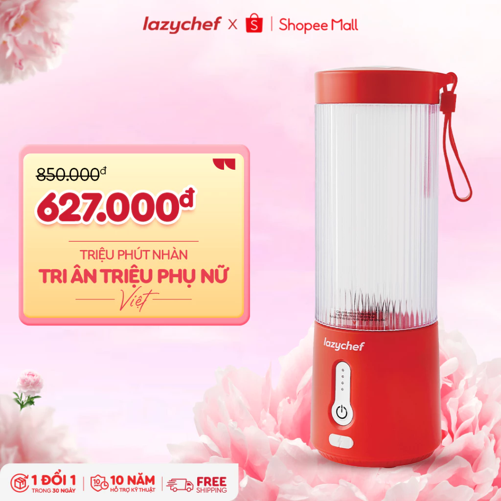 Máy Xay Sinh Tố Cầm Tay Đa Năng Không Dây Lazychef 3in1 450ml, Máy Xay Tích Điện, Xay Đá Bào