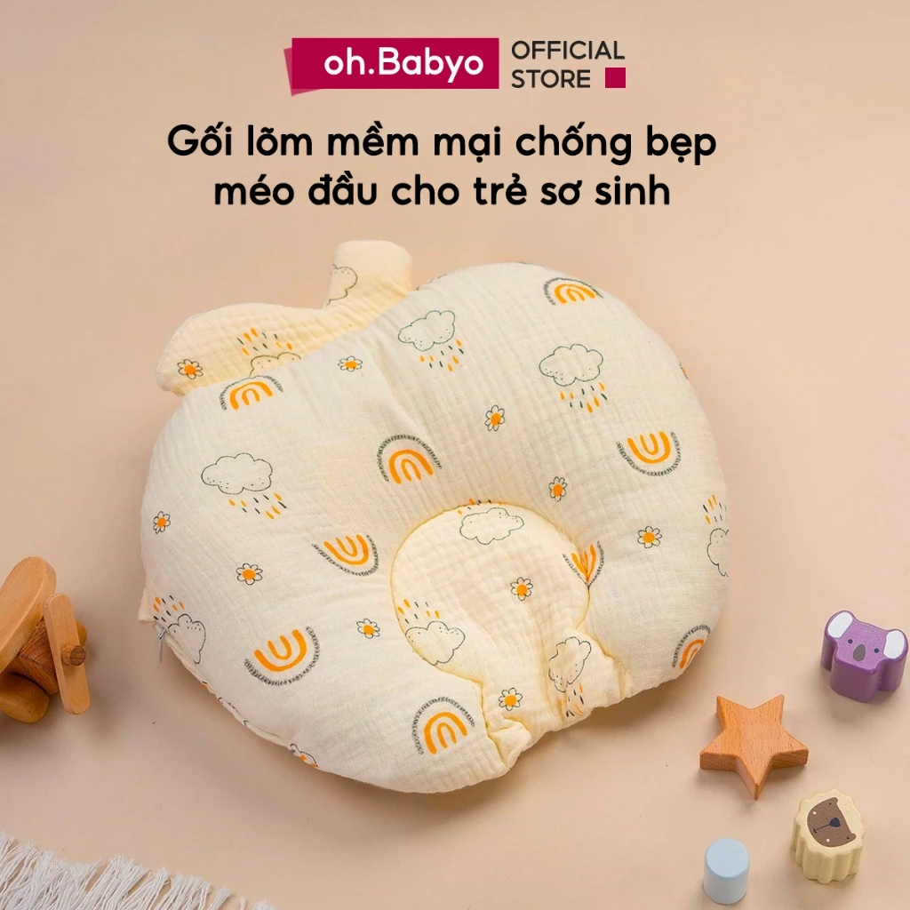 Gối xô sơ sinh chống méo đầu dành cho trẻ sơ sinh ohBabyo Gối ngủ định hình cho bé êm ái mềm mại