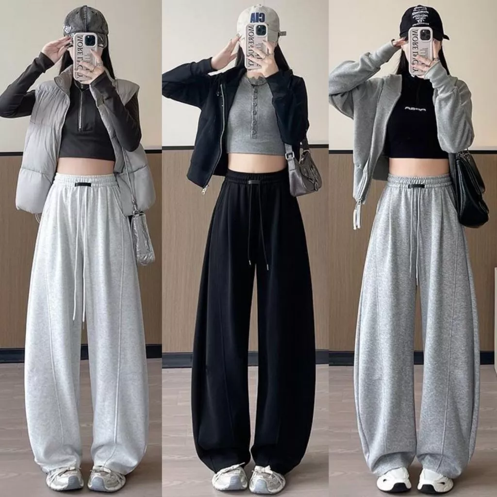Quần Nỉ ống cong Nữ MIAA DÁNG RỘNG dài chất NỈ 2da không bai xù màu xám đen bigsize