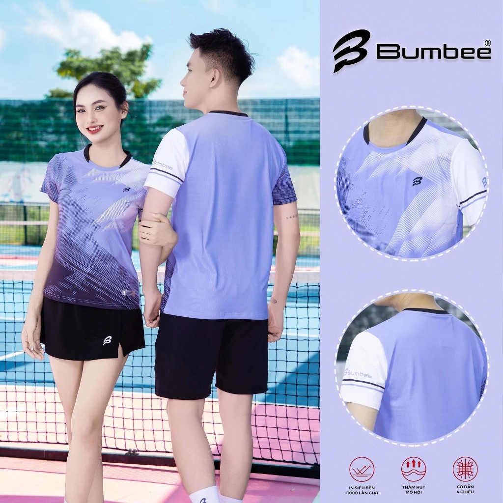 Áo Thể Thao Bumbee MXB – Nam Nữ, Chơi Pickleball, Thấm Hút Mồ Hôi, Thoáng Khí, Co Giãn 4 Chiều (MXB Tím)