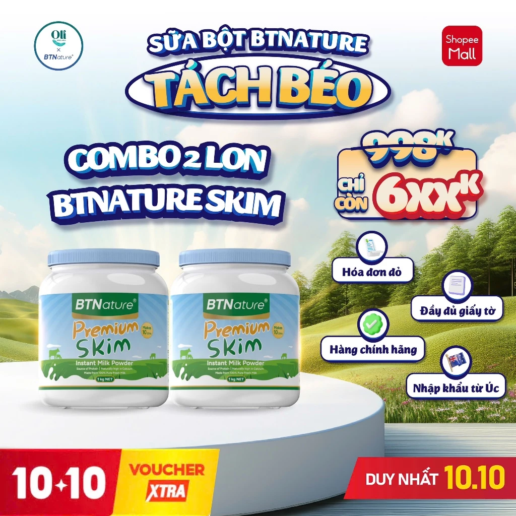 COMBO 2 HỘP | Sữa Bột Tách Béo Cao Cấp BTNature Skim – Canxi Protein Dinh Dưỡng Kiểm Soát Cân Nặng