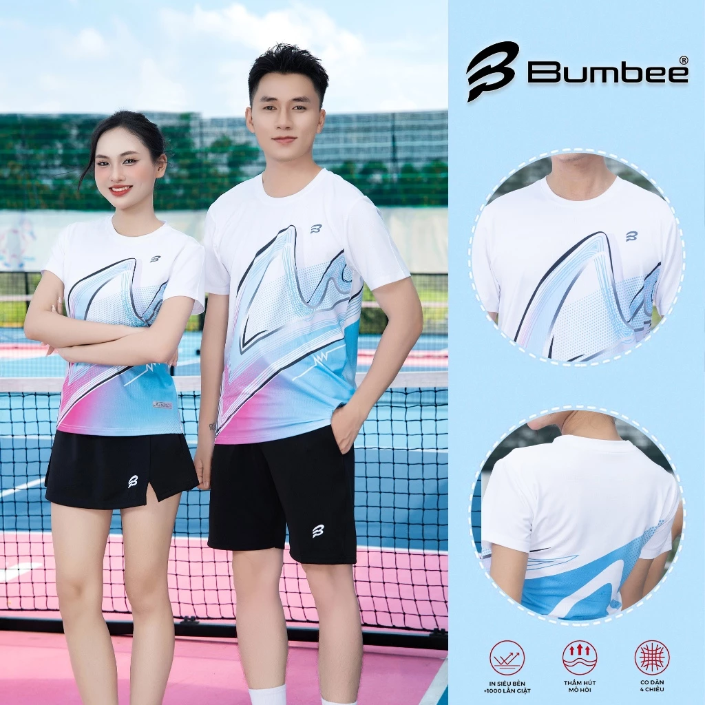 Áo Chạy Bộ Nam Nữ Phối Màu Hồng Xanh Năng Động Bumbee B – Chất Co Giãn, Thoáng Khí, Nhanh Khô (479 xanh)