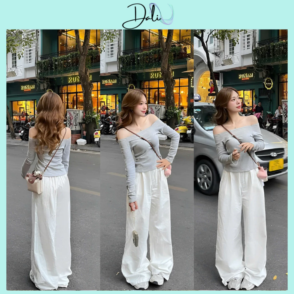 Áo Thun Trễ Vai Dài Tay Dáng Ôm Chất Liệu Thun Co Dãn Thiết Kế Nữ Tính
