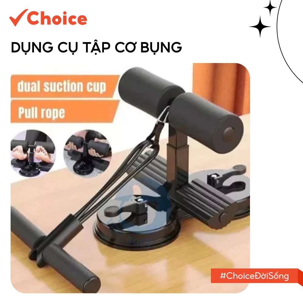 Dụng Cụ Tập Cơ Bụng Choice FS1-2213-275 Màu Đen Loại 2 Đế + Dây, Đồ Dùng Thể Thao Tại Nhà Đa Năng