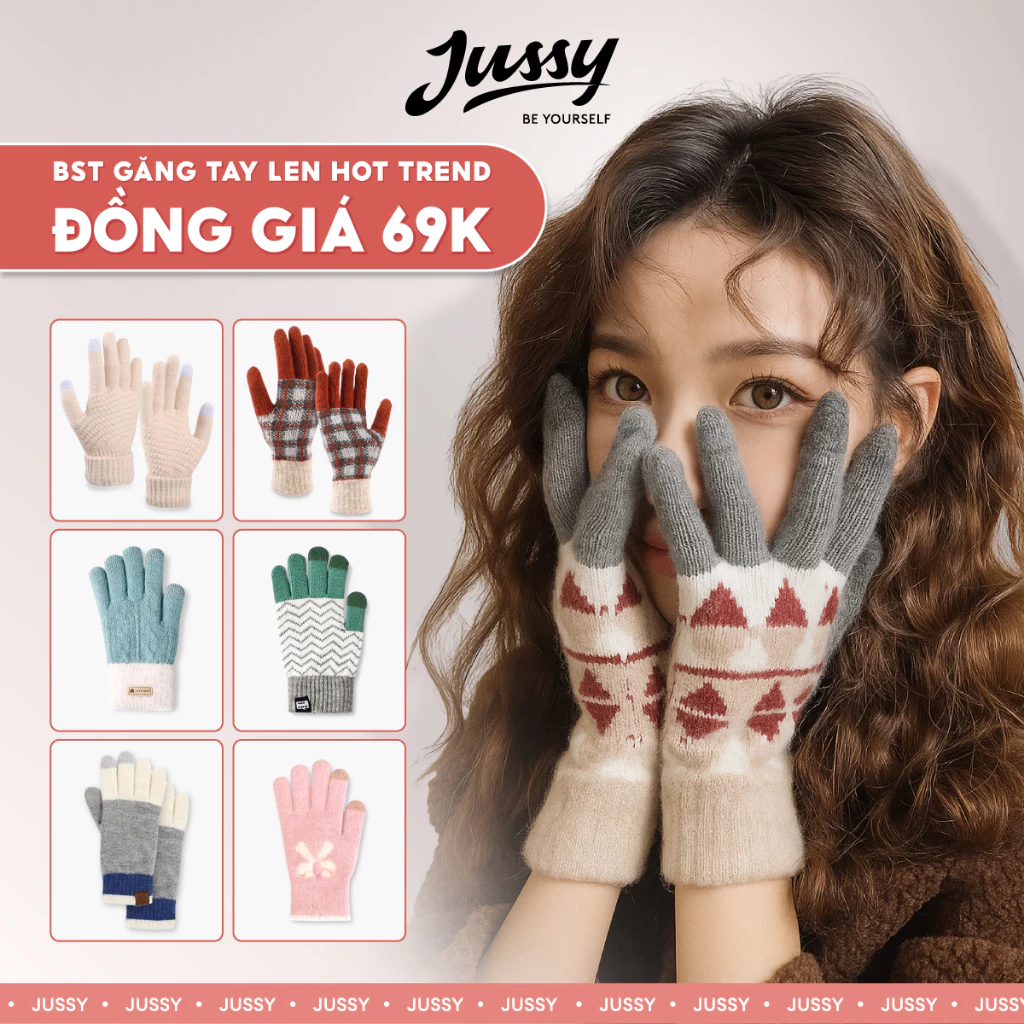 Găng Tay Nam Nữ WARM JG11 Jussy Official Bao Tay Cảm Ứng Chống Gió Lạnh Chất Len Dệt Kim Dày Dặn Ấm Áp Co Dãn Tốt