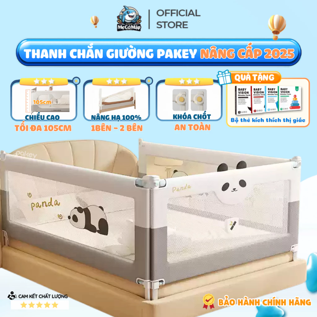 (Mẫu Mới) Thanh Chắn Giường Cho Bé Nâng Cấp 2025, Chắn Giường Pakey Nâng Hạ 1&2 Bên Chiều Cao Tối Đa 105cm