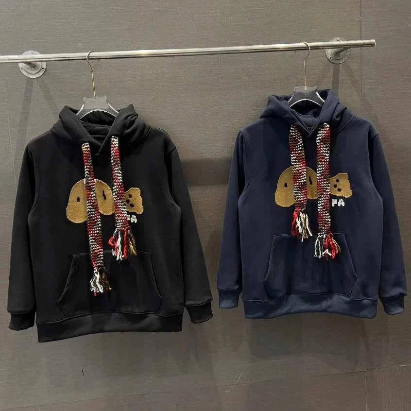 Áo Hoddie Nỉ Bông Nam Nữ Dây Len To Thêu Gấu PalM Chuẩn Scap Tàu_Áo Hoddie Thêu Họa Tiết Chất Nỉ Bông Tàu Dày Dặn