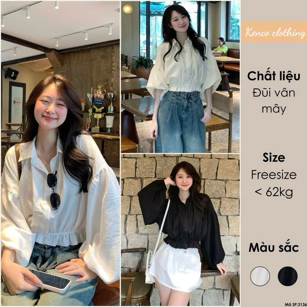 Áo Sơ Mi Dáng Croptop Tay Bồng Chun Dưới A3136 Kenco clothing Thời Trang Nữ Bigsize