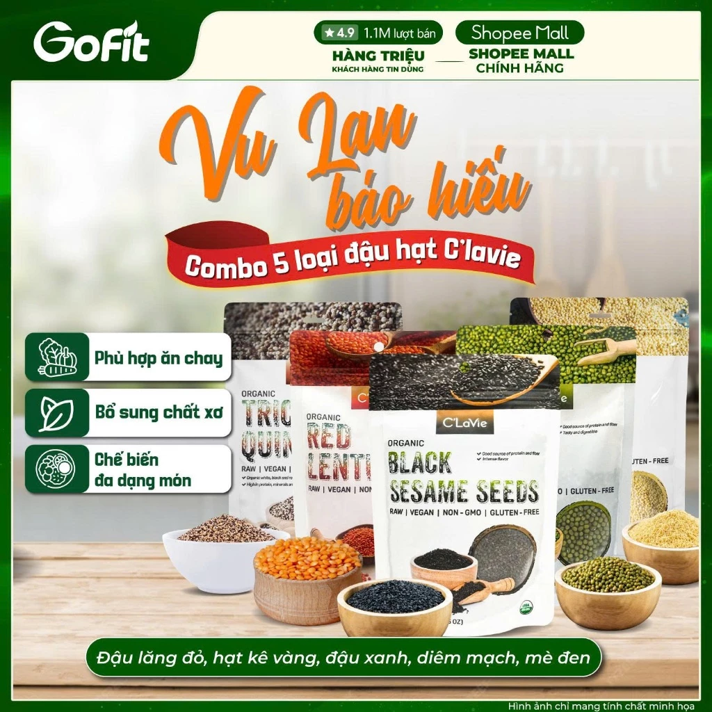 Đậu hạt hữu cơ C'lavie Chất Lượng Cao- Phù Hợp Ăn Chay, Cho Bé Ăn Dặm, Người Ăn Healthy Clavie