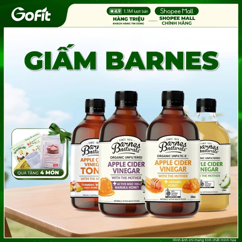 Giấm Táo Hữu Cơ Barnes Của Úc Có Giấm Cái 500ml - Dấm Táo Giảm Cân Ăn Kiêng Gofit Mart