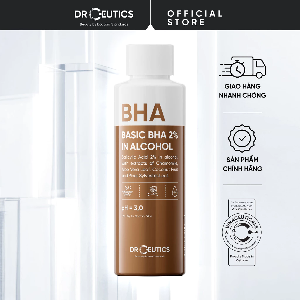 DRCEUTICS Dung Dịch Tẩy Tế Bào Chết Hóa Học Basic BHA 2% In Alcohol - Nền Cồn (100ml - 200ml)