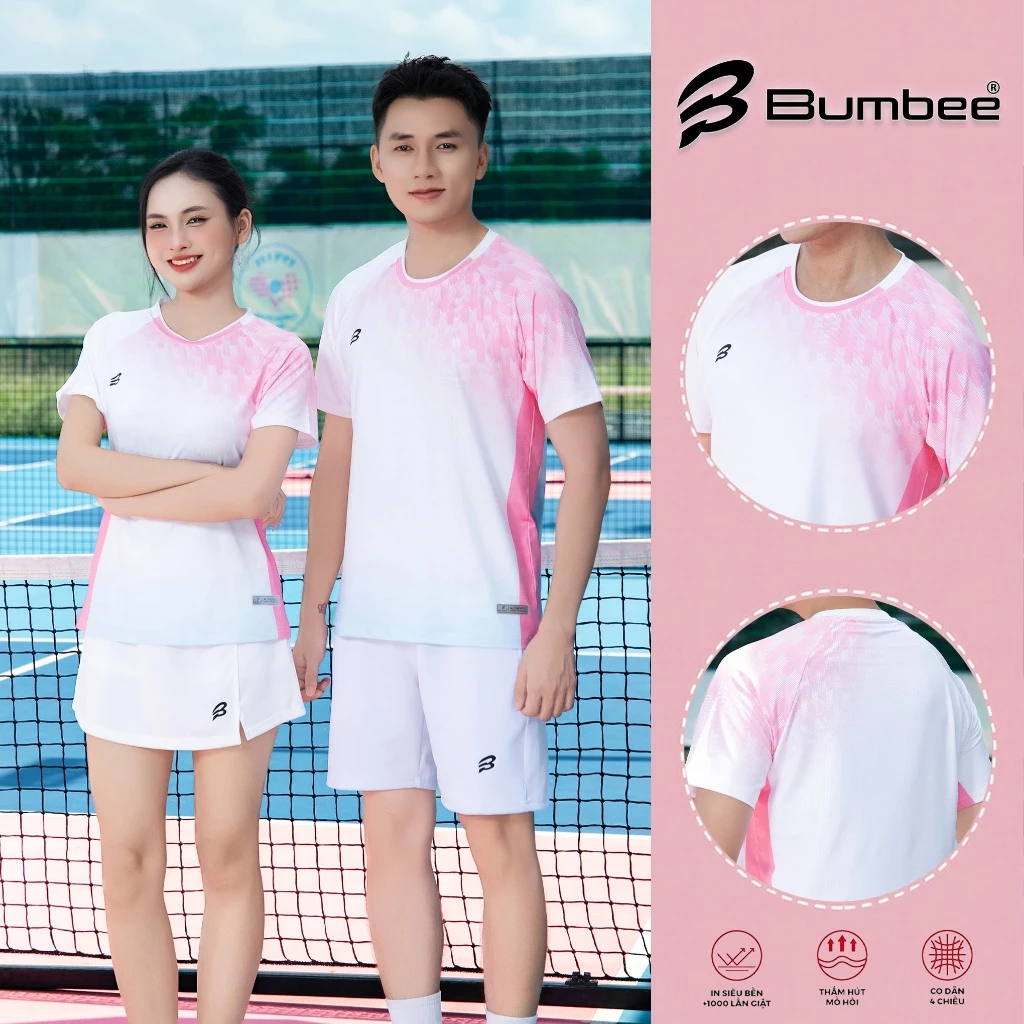 Bộ Thể Thao Bumbee Co Giãn 4 Chiều – Áo Tập Gym, Chạy Bộ, Cầu Lông – Thoáng Mồ Hôi (0625 hồng)