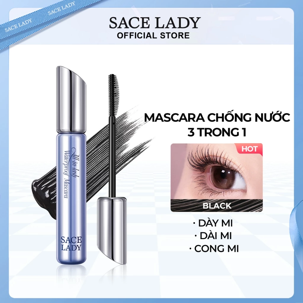 SACELADY Mascara chống thấm nước All-in-lash làm dày mi 3 trong 1 1,2ml