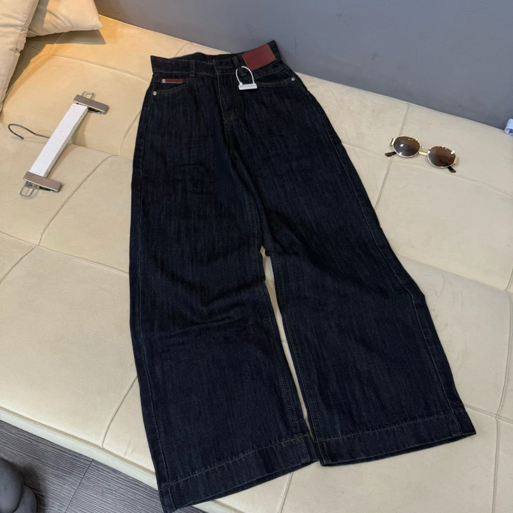 (95cm) Quần jean suông nữ phối mạc da , Đủ Size S/M/L ( S01 - Quần suông nấm ) 7374