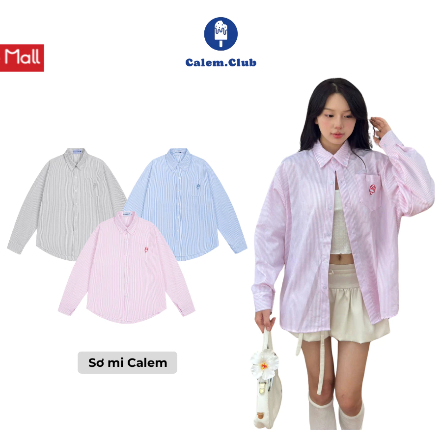 Calem.Club - Áo Sơ Mi Kẻ Sọc Tay Dài LOGO SHIRT chất vải Oxford Thêu Que Kem Form unisex nam nữ