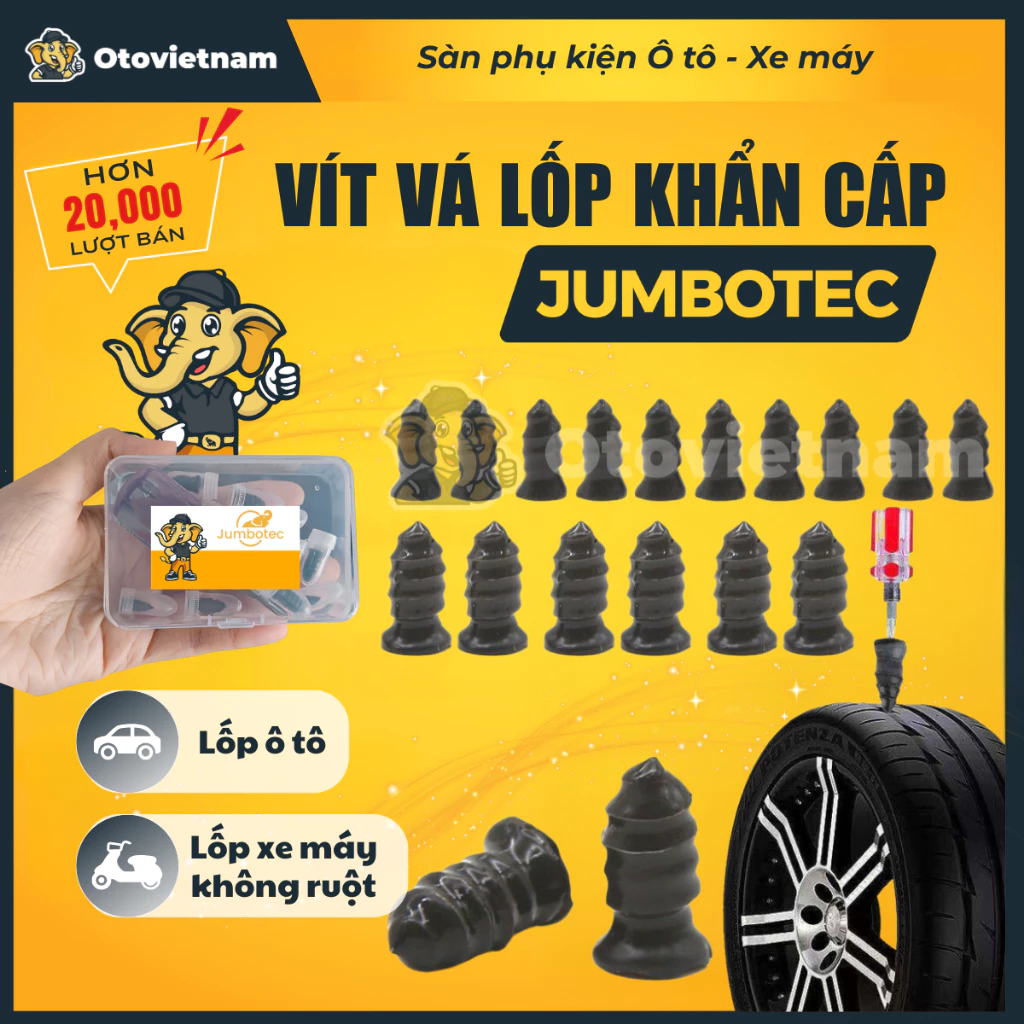 "Vít Vá Lốp Khẩn Cấp Jumbotec: Vít Lõi Thép Bọc Cao Su - Vá Nhanh Ô Tô, Xe Máy - Không Cần Tháo Lốp" đang được đối chiếu cho người mua tại Việt Nam