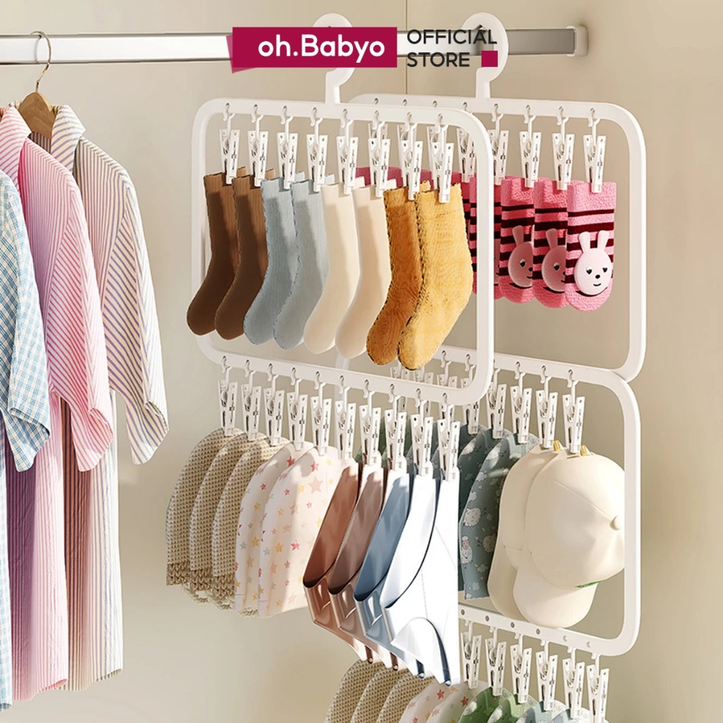 Móc Treo Quần Áo Tất Vớ Đồ Dùng 3 Tầng 26 Kẹp Cho Bé ohBaby Móc Trùm Tiết Kiệm Không Gian Tủ Quần Áo