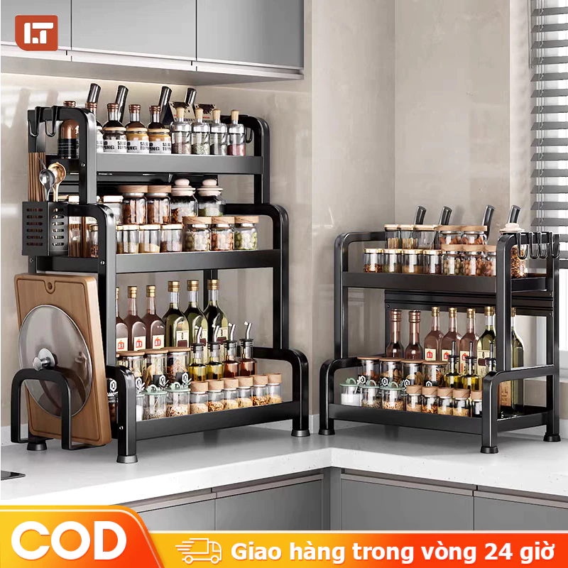 Kệ đựng gia vị Sơn bột chống rỉ nhập khẩu Kệ gia vị inox Có thể lưu trữ dao Kệ gia vị nhà bếp Cao Cấp Có giá để thớt