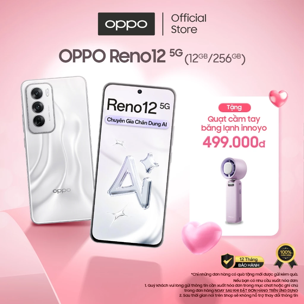 [Voucher 1500k] Điện Thoại OPPO Reno12 5G (12GB/256GB) | Camera AI | SUPERVOOC 80W - Hàng chính hãng