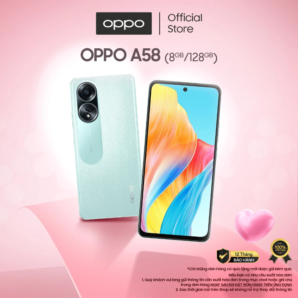 Điện thoại OPPO A58 (8GB/128GB) | Pin lớn 5000mAh | Loa kép âm thanh nổi | Sạc 33W- Hàng chính hãng