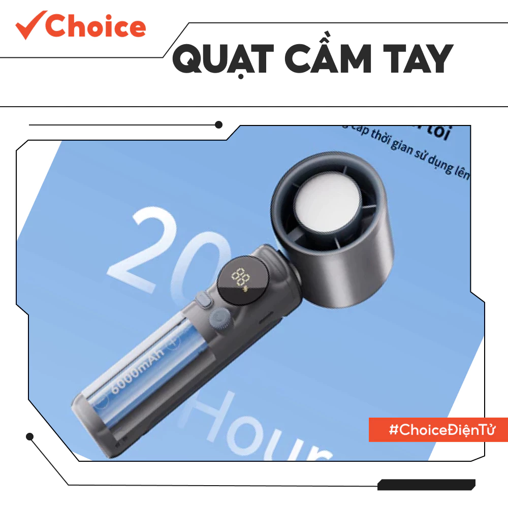 Quạt cầm tay màu tím Choice FS1-2213-1455 mini turbo siêu mát Pin 6000 mAh