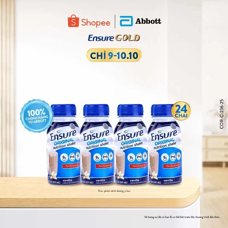 Thùng 24 chai Sữa nước Ensure Abbott 237ml/chai (bao bì thay đổi theo từng đợt nhập)