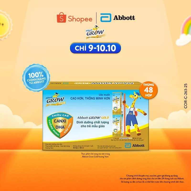 Thùng 48 hộp Sữa nước Abbott Grow Gold 180ml/ hộp