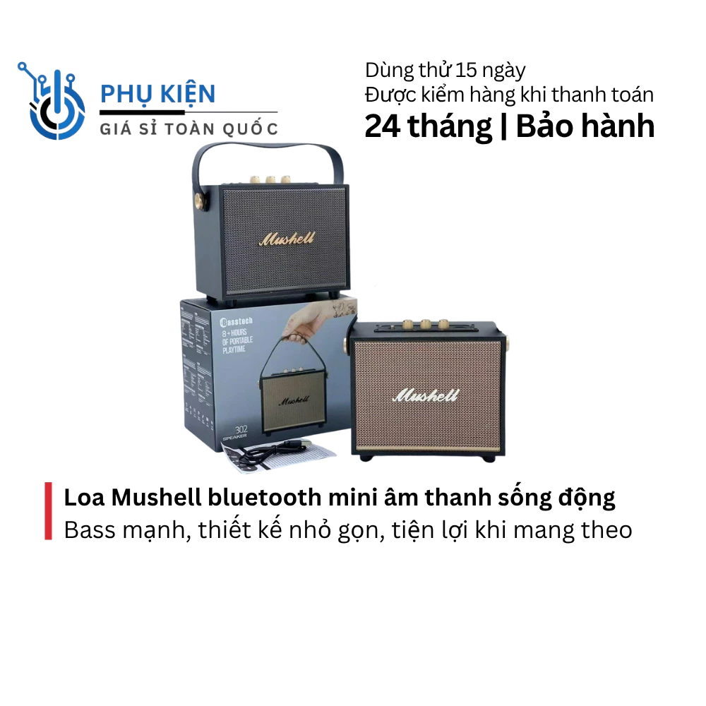 Loa Mushell bluetooth mini âm thanh sống động, bass mạnh, thiết kế nhỏ gọn, tiện lợi khi mang theo