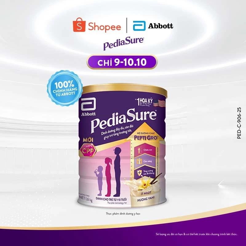 Sữa bột Pediasure 1.6kg hương vani ít ngọt