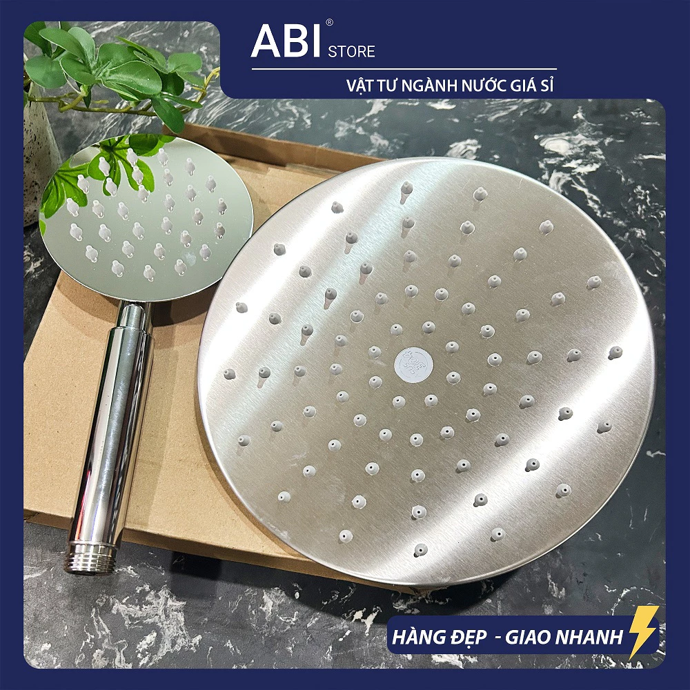Bộ Bát Sen Cây Inox 304 Tròn Loại Dày Đường Kính 20cm xoay 360 độ, Vòi Hoa Sen Tắm Chống Gỉ ABI03