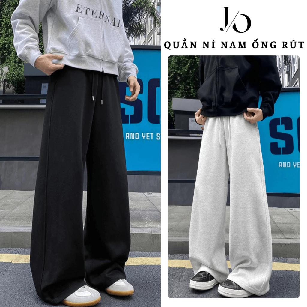 Quần Nỉ Nam Suông Rộng Ống Cạp Chun Quần Dây Rút Có Thể Điều Chỉnh Quần Nỉ Unisex 2 Da Không Xù JEAN