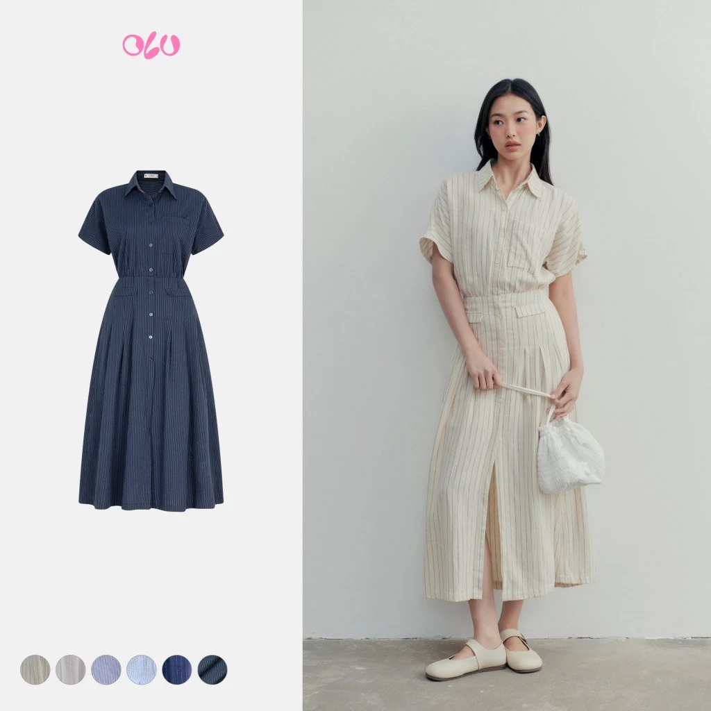 Đầm OLV kiểu sơ mi chiết eo chất cotton Stevie nhiều màu phù hợp đi làm đi học đi chơi