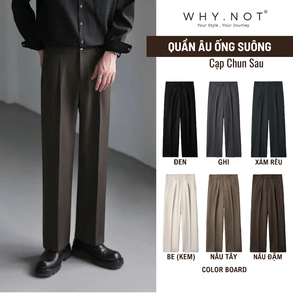 Quần Tây Nam Ống Suông WHYNOT Thiết Kế Cạp Nửa Chun Sau - Quần Âu Ống Suông Nam WHY.NOT Màu Nâu Đậm