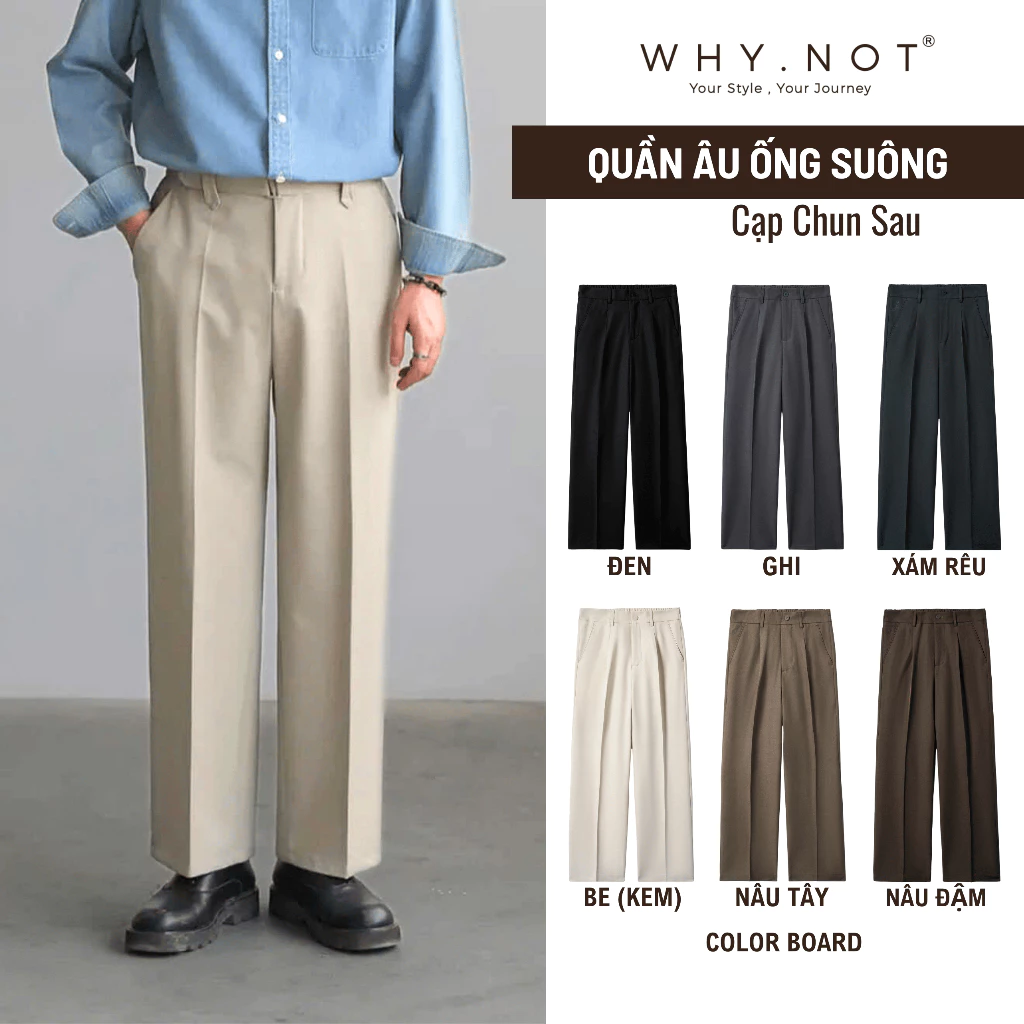 Quần Tây Nam Ống Suông WHYNOT Thiết Kế Cạp Nửa Chun Sau - Quần Âu Ống Suông Nam WHY.NOT Màu Be (Kem)