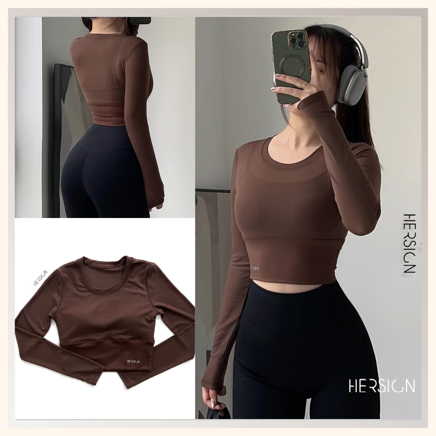 HERSIGN Áo croptop tập gym nữ Áo tập yoga tay dài phối lưới cao cấp CROP30 BST HERSIGN EASE
