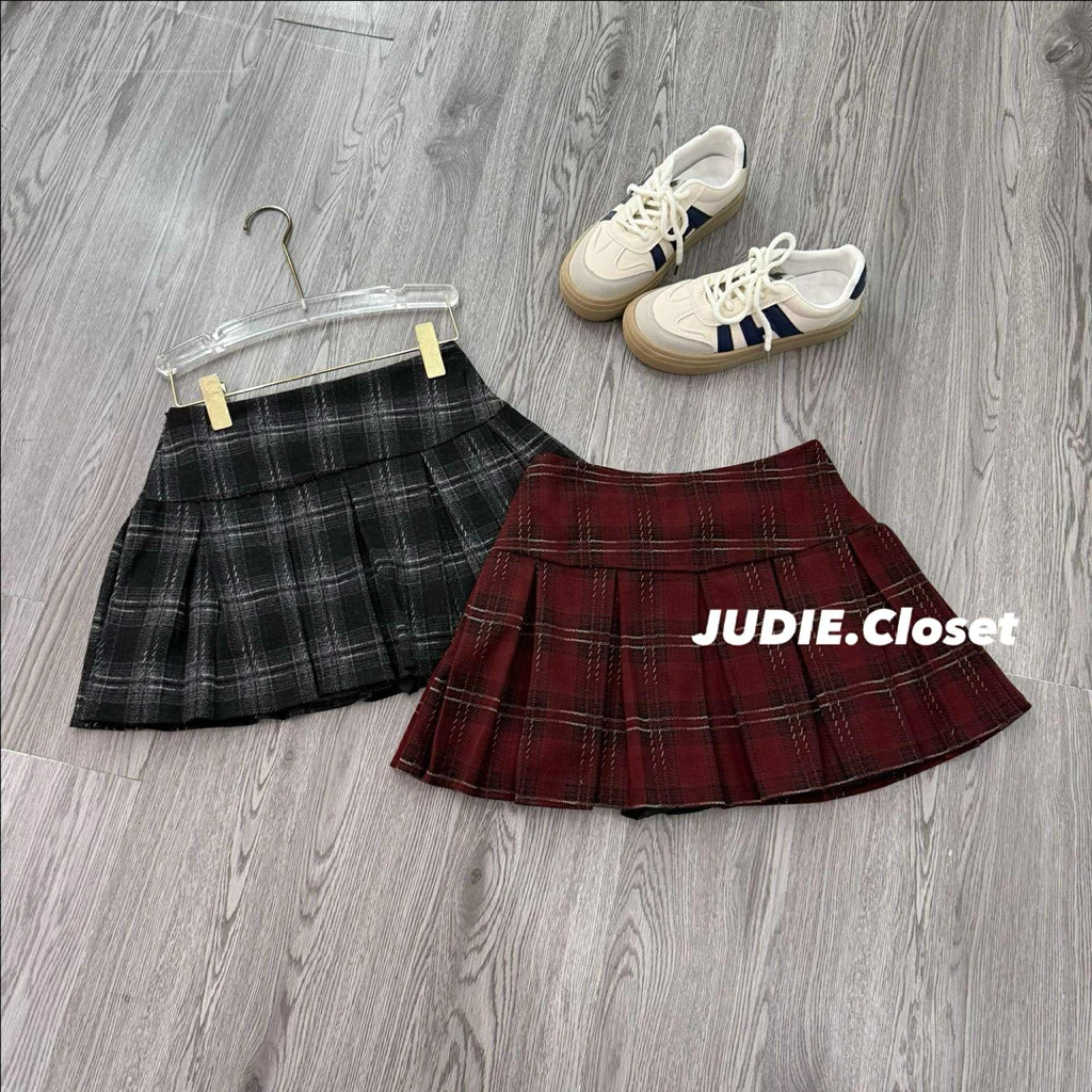 Chân Váy Dạ Kẻ Nữ Xếp Ly,Chân Váy Tenis Nữ Dáng Xoè Cạp Cao Chất Dạ Kẻ Caro JUDIE.Closet