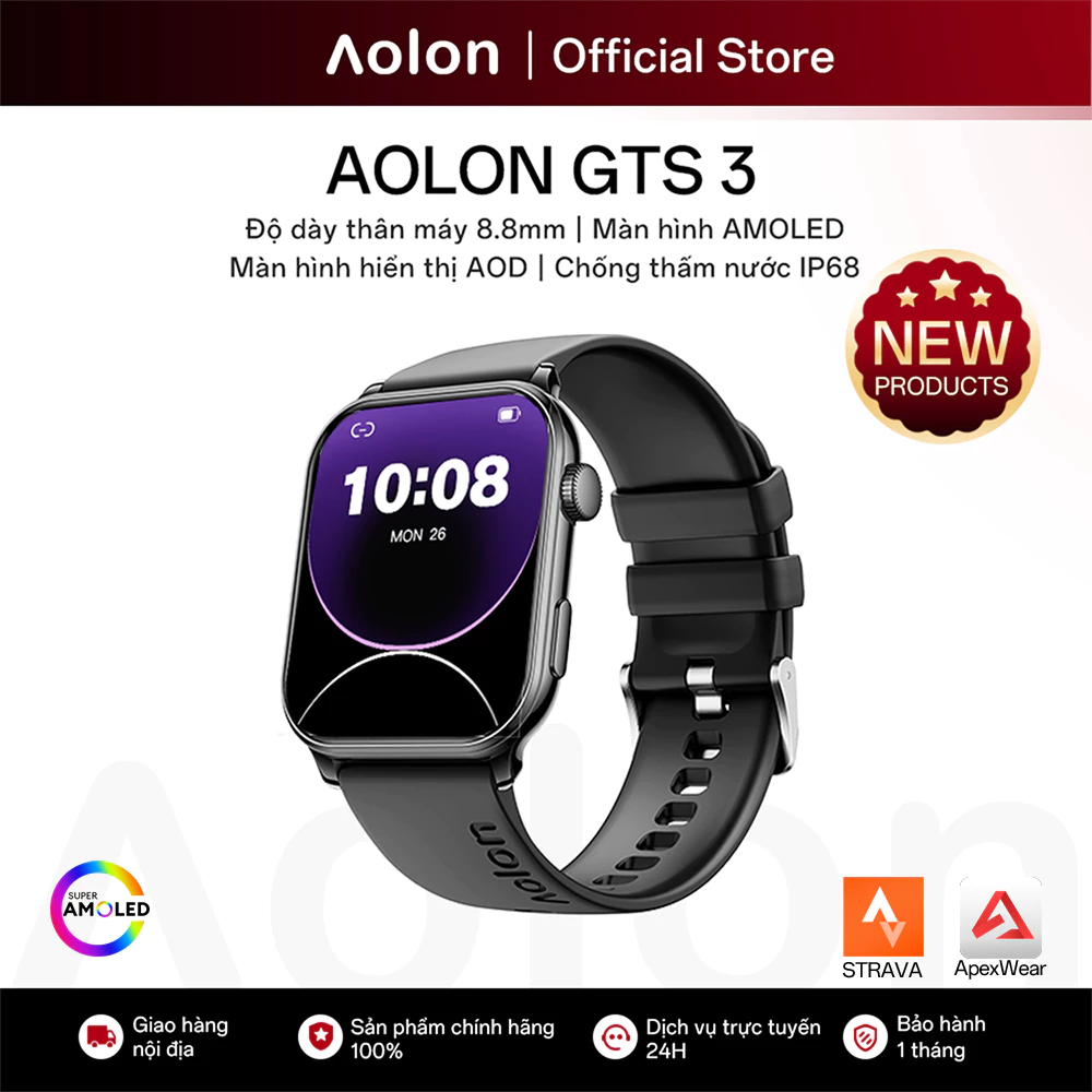 Aolon GTS 3 Đồng Hồ Thông Minh Bluetooth – Thiết Kế Siêu Mỏng 8.8mm,Màn Hình AMOLED,Chống Nước IP68,Trả lời điện thoại