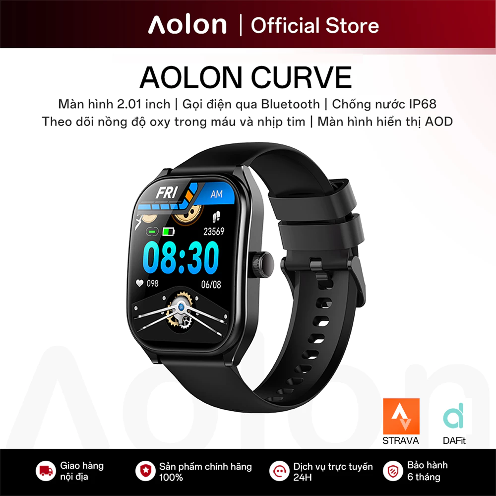 Aolon Curve Đồng hồ thông minh, Màn hình cong IPS 2.01 inch, Gọi Bluetooth, Theo dõi Running Pace, IP68 chống nước