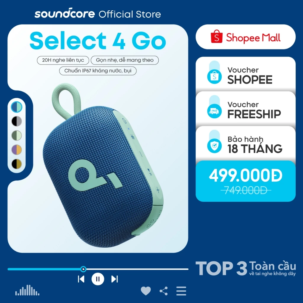 Loa bluetooth soundcore Select 4 Go | Pin 20 giờ | Kháng bụi, nước IP67
