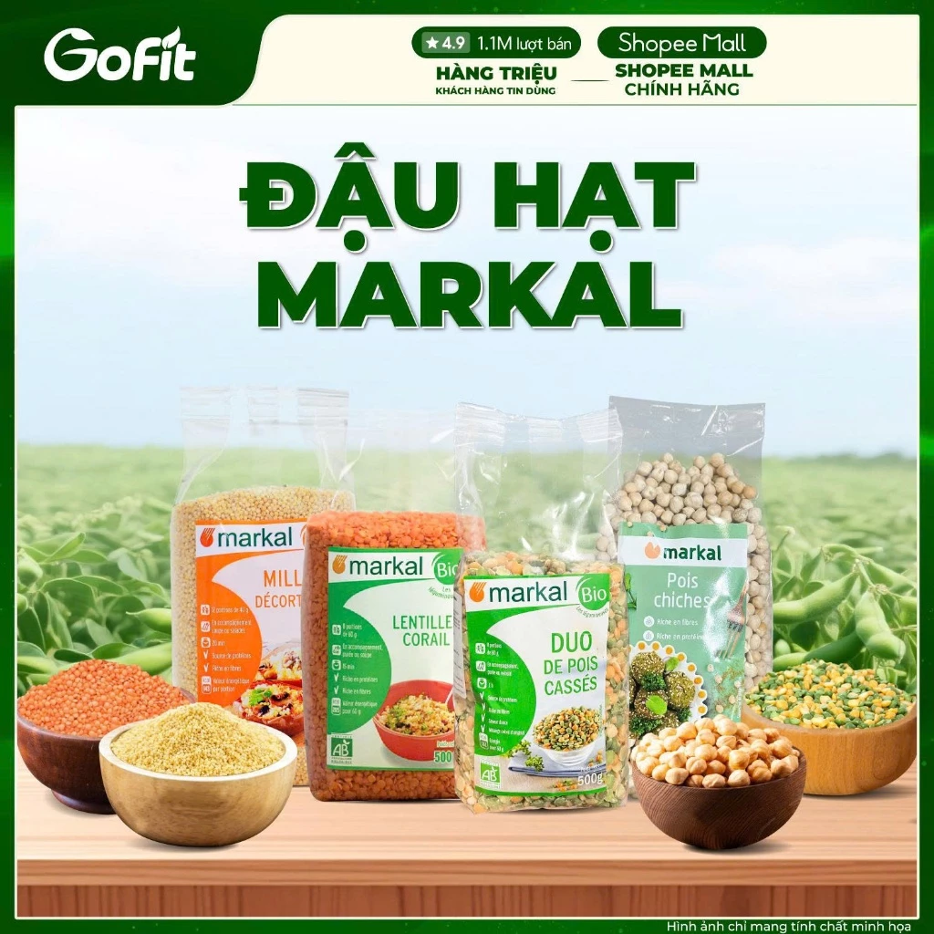 Markal Đậu Gà/Đậu Lăng Đỏ/ Hạt Kê Vàng Tách Vỏ Hữu Cơ Nhập Khẩu Pháp Hạt To Đều 500g Giàu Protein Vitamin B & Chất Xơ